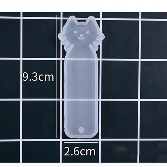 Picture of 2 PCs Silicone Resin Mold For DIY Making Bookmark Cat White 9.3cm x 2.6cm