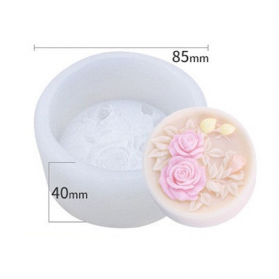 1 個 シリコーン バレンタイン・デー 樹脂モールド シリコン型 キャンドル・ソープ DIY ハンドメイド 手作り バラ 3D 白 8.5cm x 4cm の画像