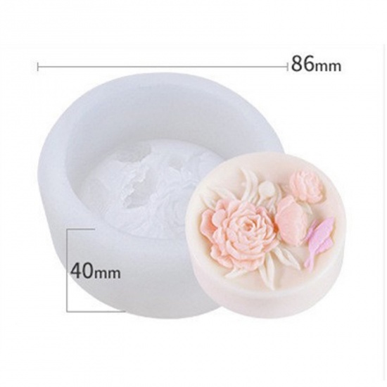 1 個 シリコーン バレンタイン・デー 樹脂モールド シリコン型 キャンドル・ソープ DIY ハンドメイド 手作り バラ 3D 白 8.6cm x 4cm の画像