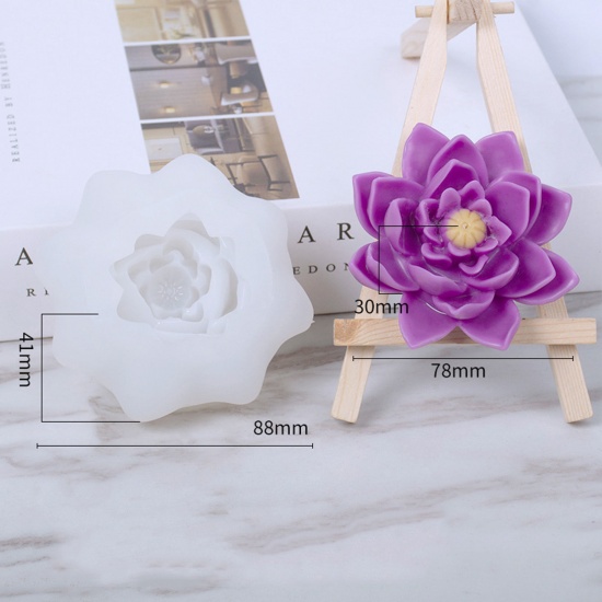 Image de 1 Pièce Moule en Silicone pour DIY Fabrication de Savon Bougie en Silicone Fleur de Lotus Blanc 3D 8.8cm x 4.1cm