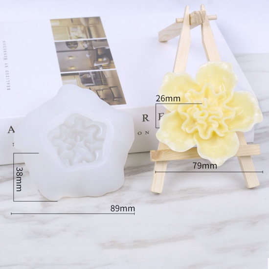 Immagine di 1 Pz Silicone Stampo in Resina per la Produzione di Sapone per Candele Fai-Da-Te Fiore 3D Bianco 8.8cm x 3.9cm