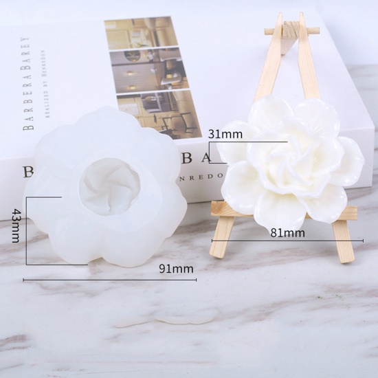 1 個 シリコーン 樹脂モールド シリコン型 キャンドル・ソープ DIY ハンドメイド 手作り 椿 3D 白 9.1cm x 4.3cm の画像