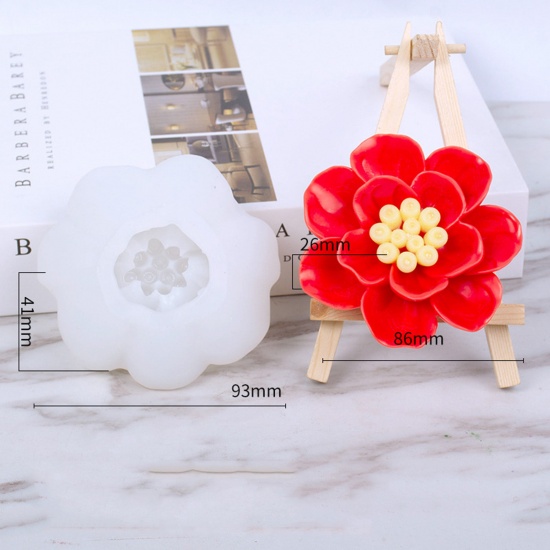 Image de 1 Pièce Moule en Silicone pour DIY Fabrication de Savon Bougie en Silicone Fleur Blanc 3D 9.3cm x 4.1cm
