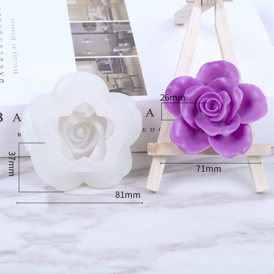 Immagine di 1 Pz Silicone San Valentino Stampo in Resina per la Produzione di Sapone per Candele Fai-Da-Te Rosa 3D Bianco 8.1cm x 3.7cm