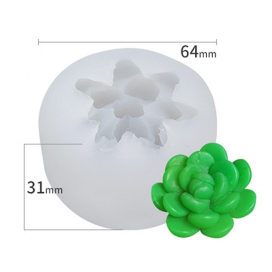 Immagine di 1 Pz Silicone Stampo in Resina per la Produzione di Sapone per Candele Fai-Da-Te Pianta Succulenta 3D Bianco 6.4cm x 3.1cm