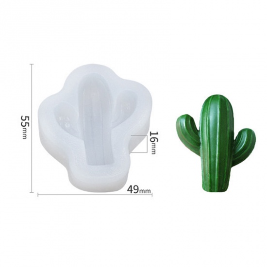 Immagine di 1 Pz Silicone Stampo in Resina per la Produzione di Sapone per Candele Fai-Da-Te Cactus 3D Bianco 5.5cm x 4.9cm