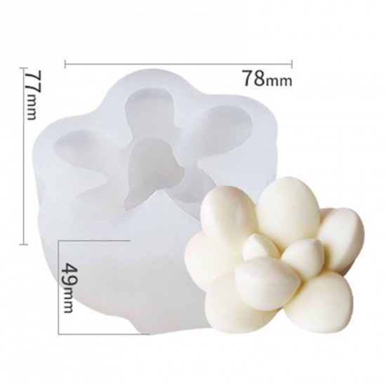 Immagine di 1 Pz Silicone Stampo in Resina per la Produzione di Sapone per Candele Fai-Da-Te Pianta Succulenta 3D Bianco 7.8cm x 7.7cm