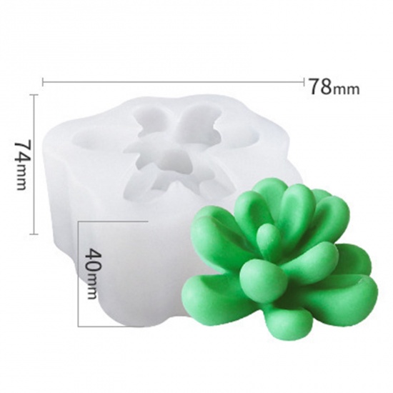 Immagine di 1 Pz Silicone Stampo in Resina per la Produzione di Sapone per Candele Fai-Da-Te Pianta Succulenta 3D Bianco 7.8cm x 7.4cm
