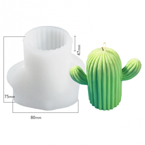 Picture of 1 Piece Silicone Resin Mold For Candle Soap DIY Making Cactus 3D White 8cm x 7.5cm