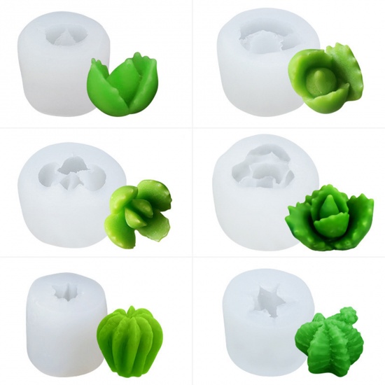 Picture of 1 Set ( 6 PCs/Set) Silicone Resin Mold For Candle Soap DIY Making Succulent Plant 3D White