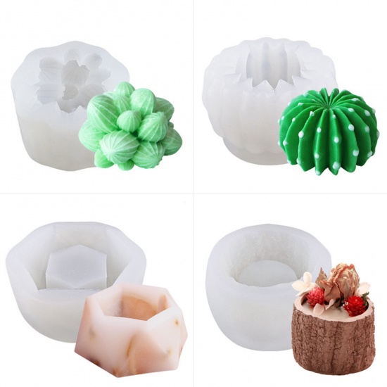 Picture of 1 Set ( 4 PCs/Set) Silicone Resin Mold For Candle Soap DIY Making Succulent Plant 3D White