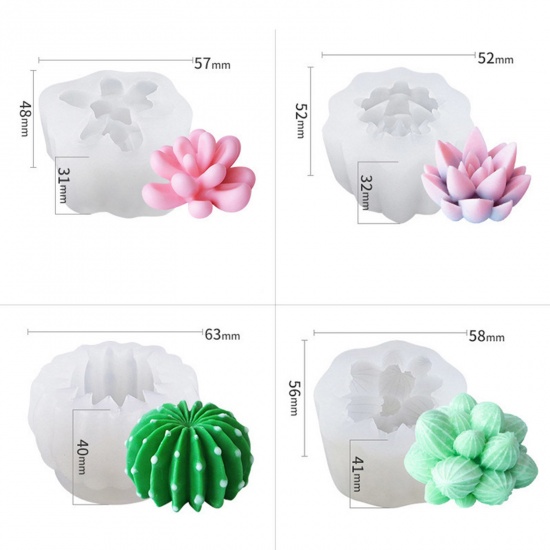Picture of 1 Set ( 4 PCs/Set) Silicone Resin Mold For Candle Soap DIY Making Succulent Plant 3D White