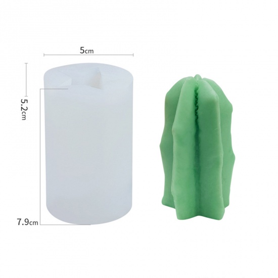 Picture of 1 Piece Silicone Resin Mold For Candle Soap DIY Making Cactus 3D White 7.9cm x 5.2cm
