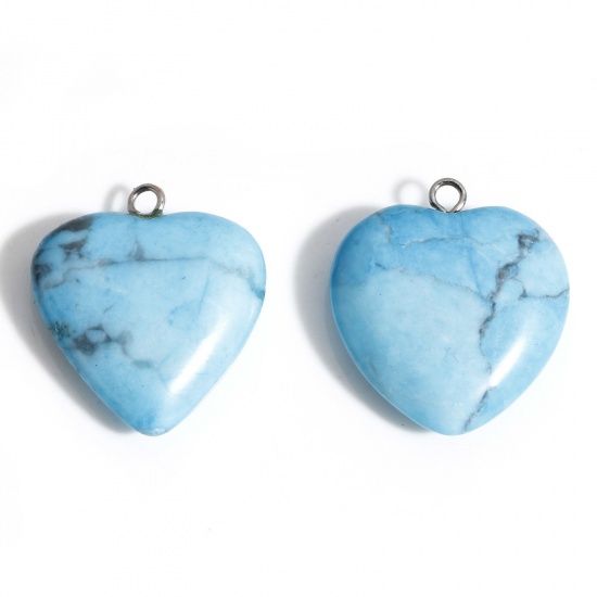 Picture of 1 Piece Turquoise ( Natural ) Charms Blue Heart 23mm x 20mm