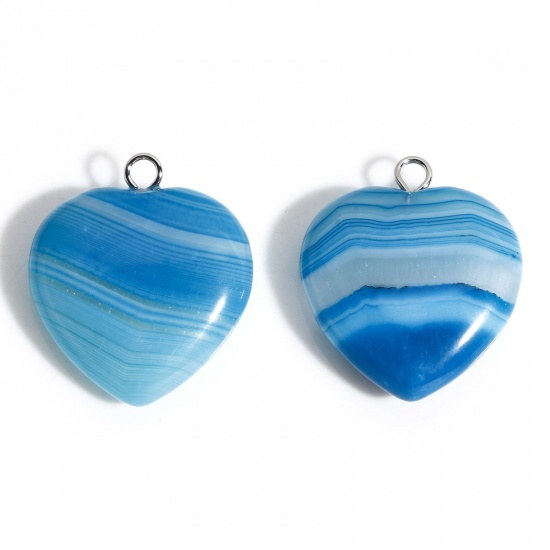 Picture of 1 Piece Agate ( Natural ) Charms Blue Heart 23mm x 20mm