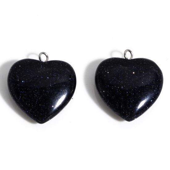 Picture of 1 Piece Blue Sand Stone ( Natural ) Charms Dark Blue Heart 23mm x 20mm
