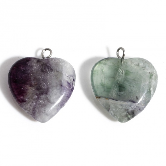 Picture of 1 Piece Fluorite ( Natural ) Charms At Random Color Heart 23mm x 20mm