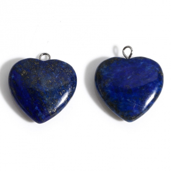 Picture of 1 Piece Lapis Lazuli ( Natural ) Charms Dark Blue Heart 23mm x 20mm