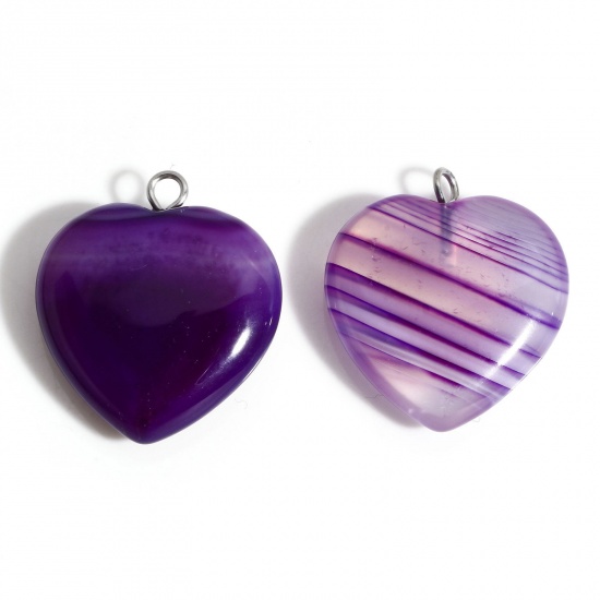 Picture of 1 Piece Agate ( Natural ) Charms Purple Heart 23mm x 20mm