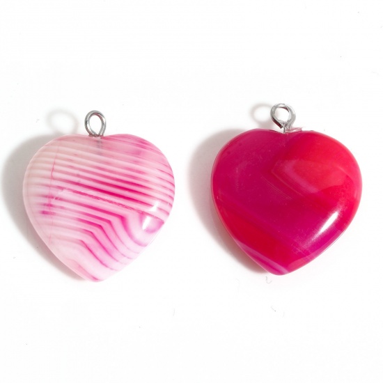 Picture of 1 Piece Agate ( Natural ) Charms Fuchsia Heart 23mm x 20mm