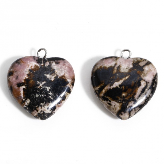 Picture of 1 Piece Rhodochrosite ( Natural ) Charms Dark Pink Heart 23mm x 20.5mm