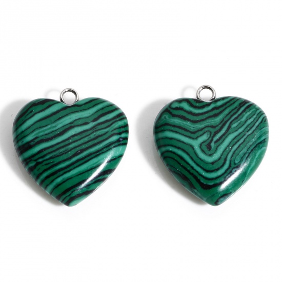 Picture of 1 Piece Malachite ( Natural ) Charms Green Heart 23mm x 20.5mm