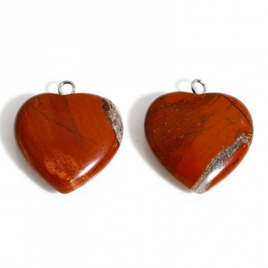 Picture of 1 Piece Stone ( Natural ) Charms Red Heart 23mm x 20.5mm