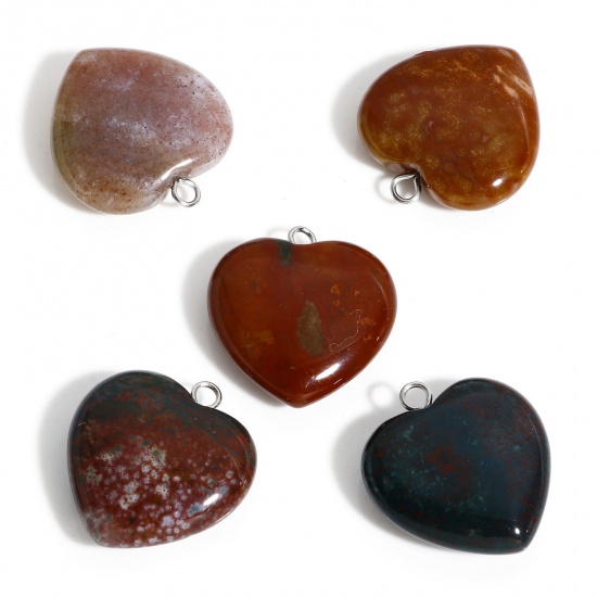 Picture of 1 Piece India Agate ( Natural ) Charms At Random Color Heart 23mm x 20.5mm