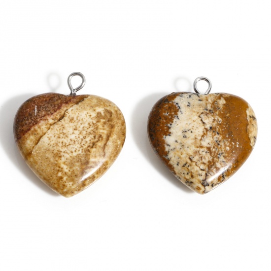Picture of 1 Piece Arkose ( Natural ) Charms Light Brown Heart 23mm x 20.5mm