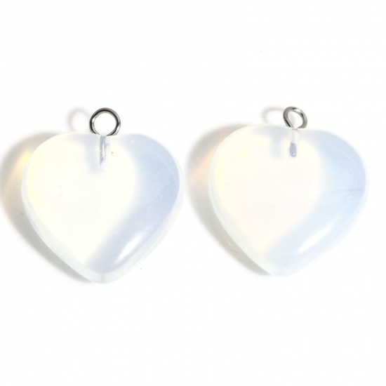 Picture of 1 Piece Opal ( Natural ) Charms Transparent Clear Heart 23mm x 20.5mm