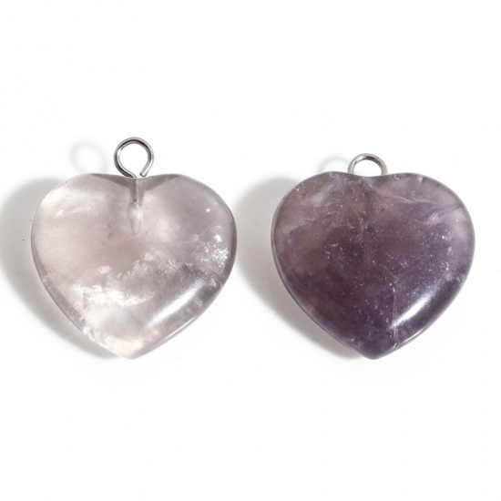 Picture of 1 Piece Crystal ( Natural ) Charms French Gray Heart 23mm x 20.5mm