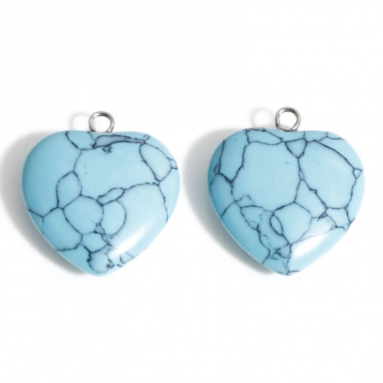 Picture of 1 Piece Turquoise ( Natural ) Charms Green Blue Heart 23mm x 20.5mm