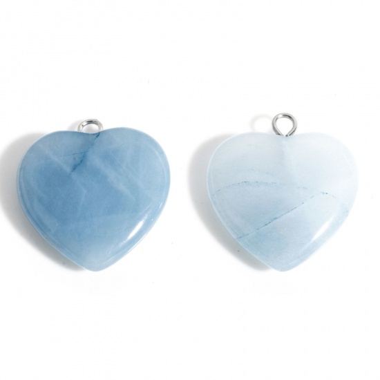 Picture of 1 Piece Aquamarine ( Natural ) Charms Blue Heart 23mm x 20.5mm