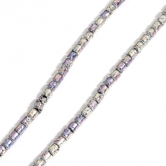 Image de 1 Enfilade (Env. 85 Pcs/Enfilade) (Classement A) Perles pour DIY Fabrication de Bijoux de Pendentife en Hématite （ Plaquage ） Colonne Violet Clair & Vert Clair 5mm x 4mm, Trou: env. 1mm, 40cm long