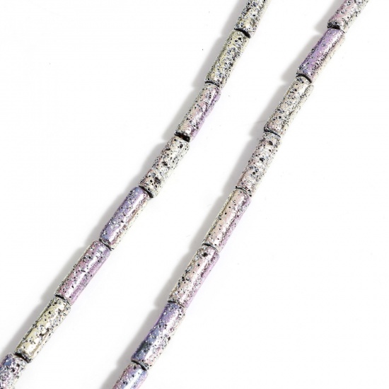 Image de 1 Enfilade (Env. 31 Pcs/Enfilade) (Classement A) Perles pour DIY Fabrication de Bijoux de Pendentife en Hématite （ Plaquage ） Colonne Violet Clair & Vert Clair 13mm x 4mm, Trou: env. 1mm, 40.5cm long