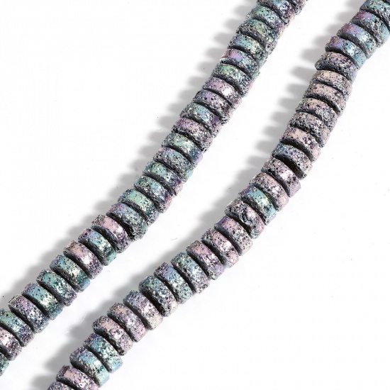 Image de 1 Enfilade (Env. 100 Pcs/Enfilade) (Classement A) Perles pour DIY Fabrication de Bijoux de Pendentife en Hématite （ Plaquage ） Roue Violet Clair & Vert Clair Env. 9mm Dia, Trou: env. 1mm, 40cm long