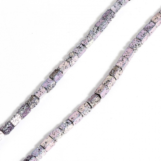 Image de 1 Enfilade (Env. 65 Pcs/Enfilade) (Classement A) Perles pour DIY Fabrication de Bijoux de Pendentife en Hématite （ Plaquage ） Rectangle Cuboïde Violet Clair & Vert Clair 6mm x 4mm, Trou: env. 0.8mm, 40cm long