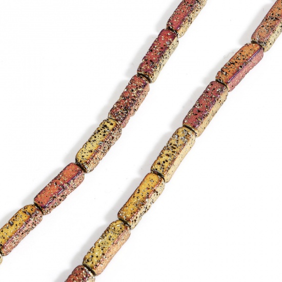Image de 1 Enfilade (Env. 30 Pcs/Enfilade) (Classement A) Perles pour DIY Fabrication de Bijoux de Pendentife en Hématite （ Plaquage ） Rectangle Cuboïde Multicolore 14mm x 4mm, Trou: env. 1mm, 41cm long