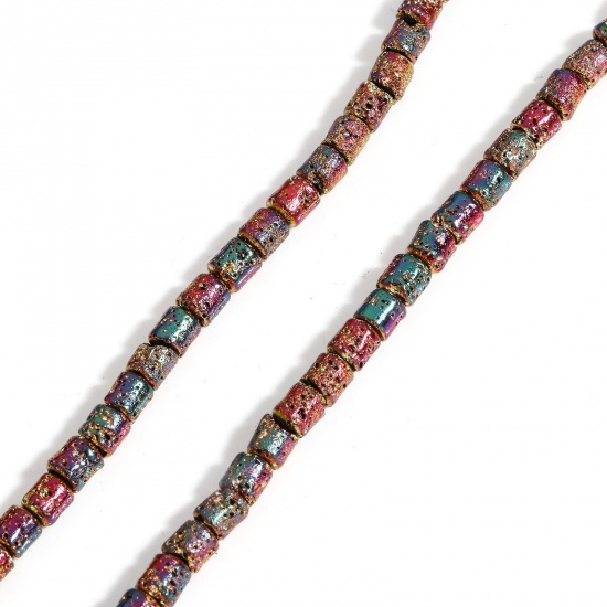 Image de 1 Enfilade (Env. 85 Pcs/Enfilade) (Classement A) Perles pour DIY Fabrication de Bijoux de Pendentife en Hématite （ Plaquage ） Colonne Multicolore 5mm x 4mm, Trou: env. 1mm, 40cm long