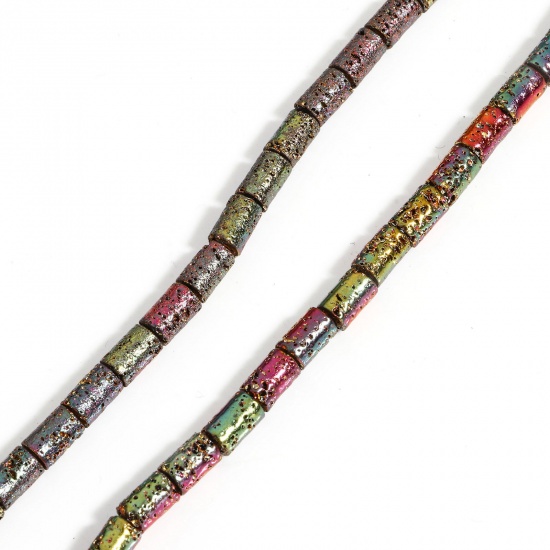 Image de 1 Enfilade (Env. 60 Pcs/Enfilade) (Classement A) Perles pour DIY Fabrication de Bijoux de Pendentife en Hématite （ Plaquage ） Colonne Multicolore 7mm x 4mm, Trou: env. 1mm, 40cm long