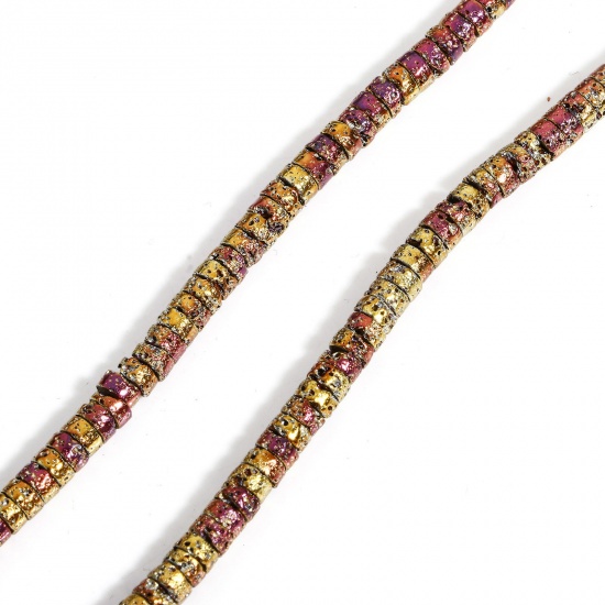 Image de 1 Enfilade (Env. 195 Pcs/Enfilade) (Classement A) Perles pour DIY Fabrication de Bijoux de Pendentife en Hématite （ Plaquage ） Roue Multicolore Env. 4mm Dia, Trou: env. 0.8mm, 40cm long