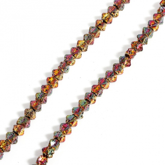 Image de 1 Enfilade (Env. 108 Pcs/Enfilade) (Classement A) Perles pour DIY Fabrication de Bijoux de Pendentife en Hématite （ Plaquage ） Quadrilatère Multicolore 5mm x 5mm, Trou: env. 1mm, 40cm long