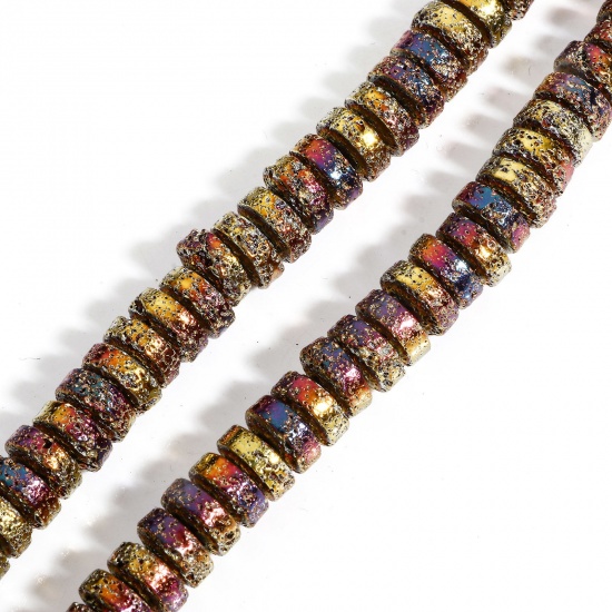 Image de 1 Enfilade (Env. 100 Pcs/Enfilade) (Classement A) Perles pour DIY Fabrication de Bijoux de Pendentife en Hématite （ Plaquage ） Roue Multicolore Env. 9mm Dia, Trou: env. 1mm, 40cm long