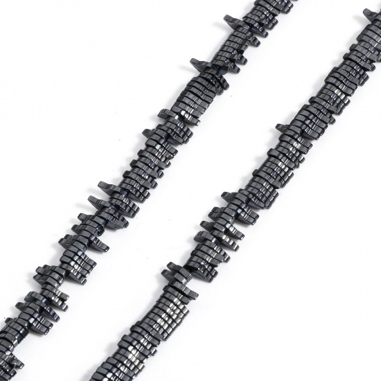 Image de 1 Enfilade (Env. 330 Pcs/Enfilade) (Classement A) Perles pour DIY Fabrication de Bijoux de Pendentife en Hématite （ Naturel ） Feuille Noir 6mm x 3mm, Trou: env. 0.5mm, 40cm long