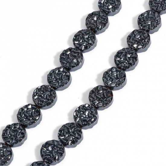 Image de 1 Enfilade (Env. 40 Pcs/Enfilade) (Classement A) Perles pour DIY Fabrication de Bijoux de Pendentife en Hématite （ Naturel ） Plat-Rond Noir Env. 10mm Dia, Trou: env. 1mm, 40cm long