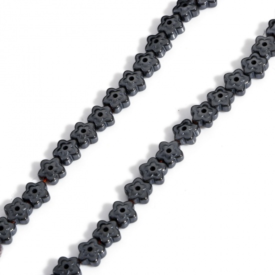 Immagine di 1 Filo (Corca 76 Pz/ Sfilza) (Grado A) Ematite ( Naturale ) Perline per la Creazione di Gioielli con Ciondoli Fai-da-te Fiore Nero Come 6mm x 5.5mm, Foro:circa 0.8mm, 42cm L unghezza