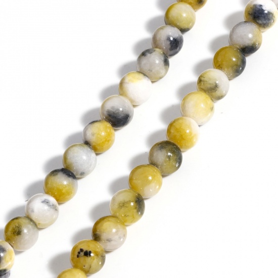 Picture of 1 Strand (Approx 48 PCs/Strand) (Grade A) Stone ( Natural Dyed ) Loose Beads For DIY Charm Jewelry Making Round Ink Spot Yellow About 8.5mm Dia., Hole: Approx 1mm, 40cm(15 6/8") long