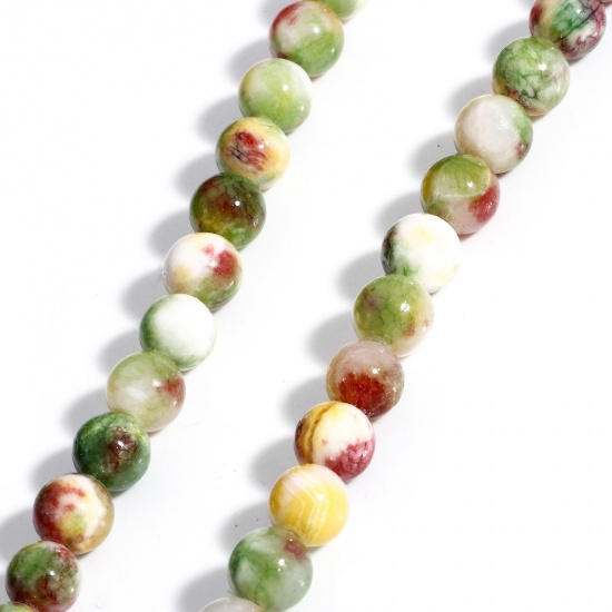 Picture of 1 Strand (Approx 48 PCs/Strand) (Grade A) Stone ( Natural Dyed ) Loose Beads For DIY Charm Jewelry Making Round Ink Spot Green About 8.5mm Dia., Hole: Approx 1mm, 40cm(15 6/8") long