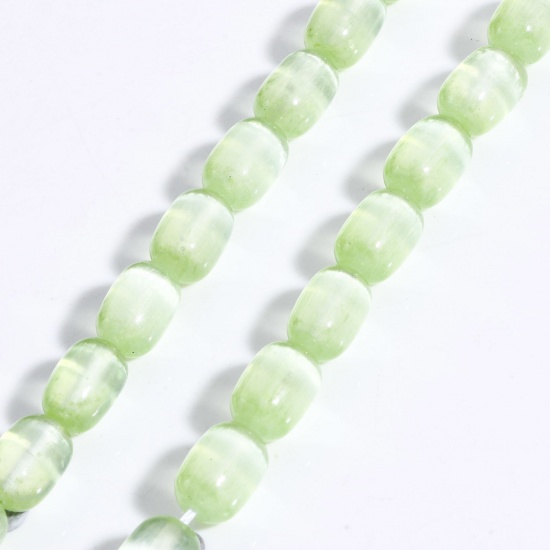 Picture of 1 Strand (Approx 32 PCs/Strand) (Grade A) Selenite ( Natural Dyed ) Loose Beads For DIY Charm Jewelry Making Barrel Light Green About 12mm x 8mm, Hole: Approx 1.2mm, 39cm(15 3/8") long