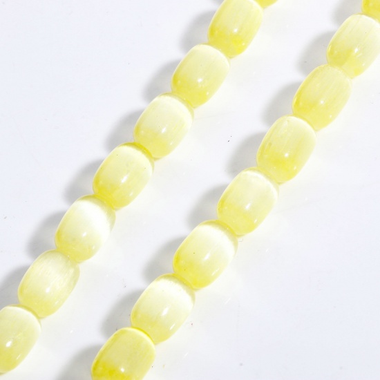 Picture of 1 Strand (Approx 32 PCs/Strand) (Grade A) Selenite ( Natural Dyed ) Loose Beads For DIY Charm Jewelry Making Barrel Yellow About 12mm x 8mm, Hole: Approx 1.2mm, 39cm(15 3/8") long